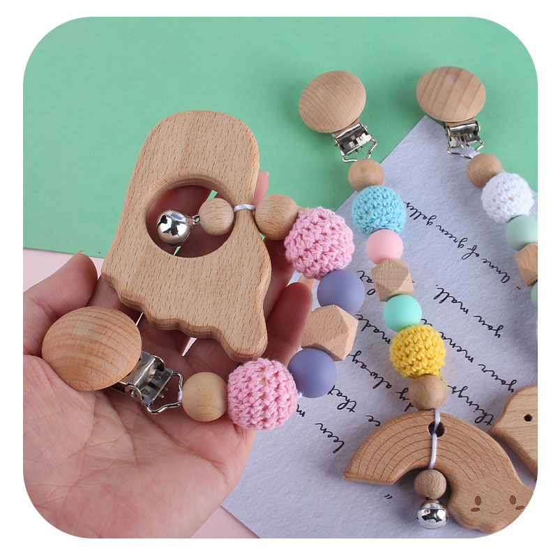 Bebé DIY creativo de la historieta haya animal juguete mordedor nuevo pequeños pies de silicona perlas teether palo cadena del pezón