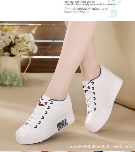 Spring and autumn new low-cut canvas shoes for women, Korean style student thick-soled platform shoes with increased height and versatile white shoes 6029