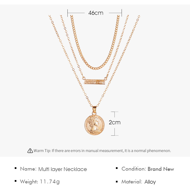 New Retro Multi-layer Necklace Three-layer Disc Necklace Pendant Alloy Chain Clavicle Chain Wholesale Nihaojewelry display picture 1