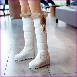 足路缘兔毛加厚棉靴保暖雪地鞋子女长靴2020冬季新款防滑平
