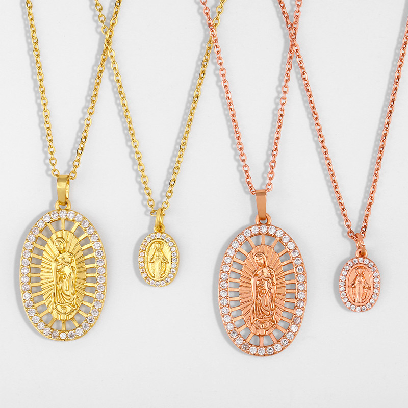 geometric micro-inlaid zircon necklace punk hip hop Virgin Mary necklace wholesale nihaojewelry