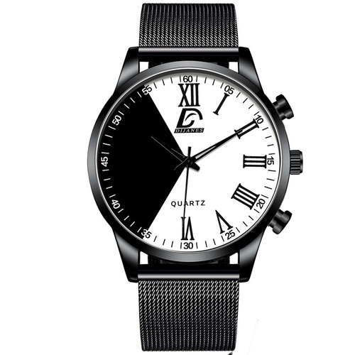 DIJANES 韩版黑科技手表时尚男士不锈钢手表学生个性阴阳面石英表