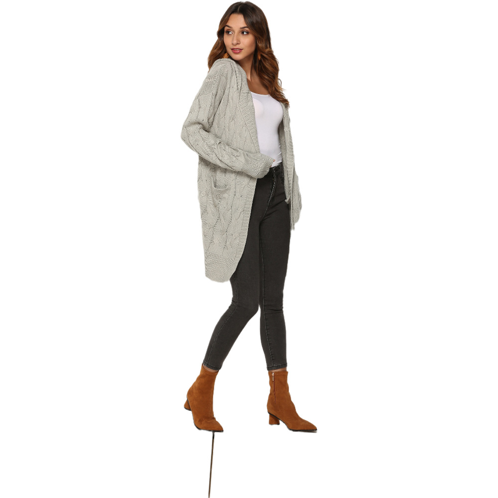 Dames gebreide twist capuchon trui jas_voghion.com