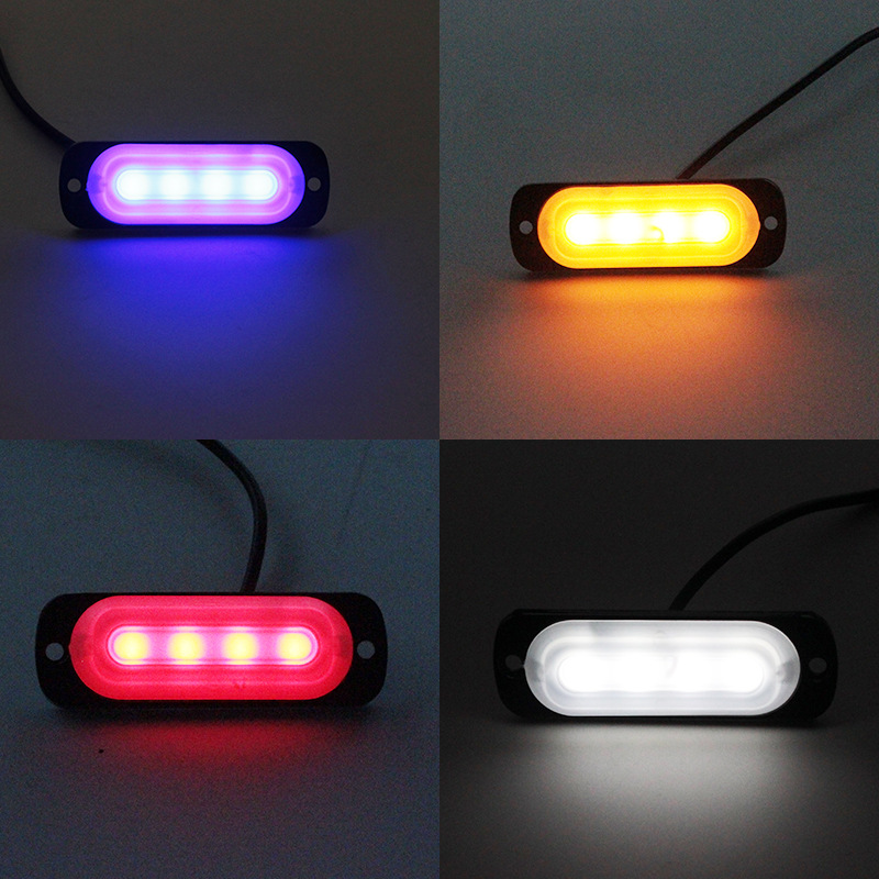Nueva guía de luz lateral ultra-delgada luz de flash Luz de camión luz de advertencia luz estroboscópica 12-24V 4Led