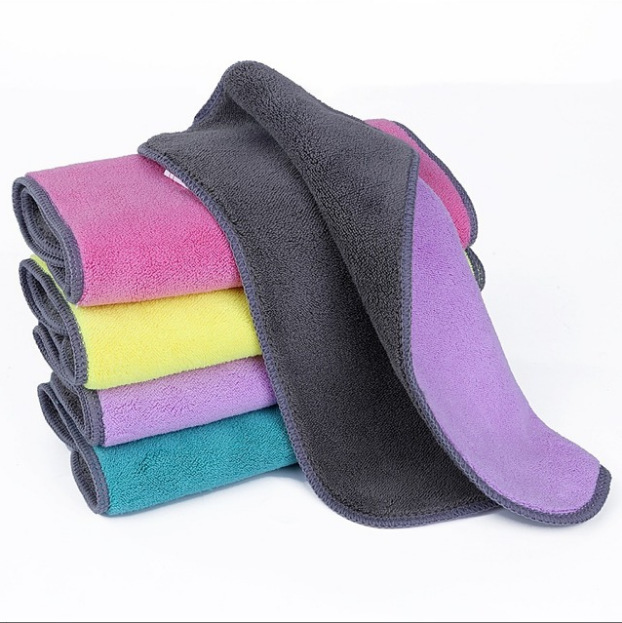 Kitchen dishwashing cleaning rag scouring pad absorbent non-stick coral fleece double-sided thickened small towel rag wholesale