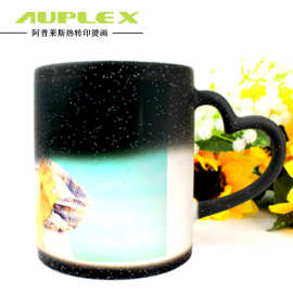热转印星雨变色杯 星空磨砂魔术马克杯 闪钻心把 圆把热升华变色
