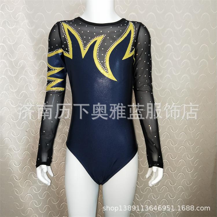 雅琳定制】竞技健美操服艺考快乐体操单杠双杠吊环跳马烫金高弹|ru