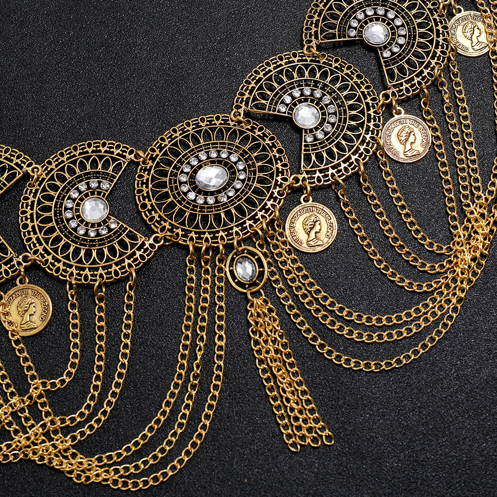 Banquet Occasion Alloy Material Portrait, Tassel Pattern Retro Portrait Tassel Alloy Inlay Rhinestones Women's Chain Belts
