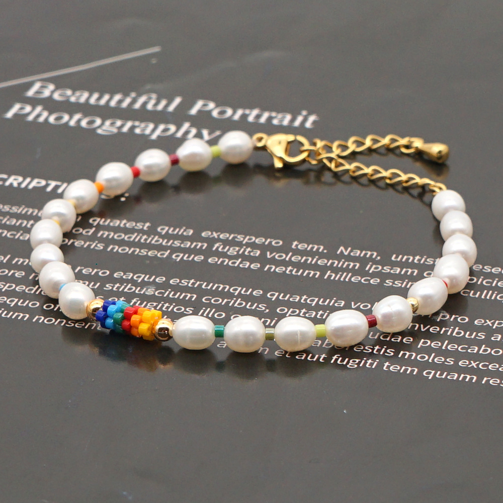 Nischen Leichte Luxus Barock Natürliche Süßwasser Perlen Mode All-match Regenbogen Miyuki Reis Perlen Armband display picture 6