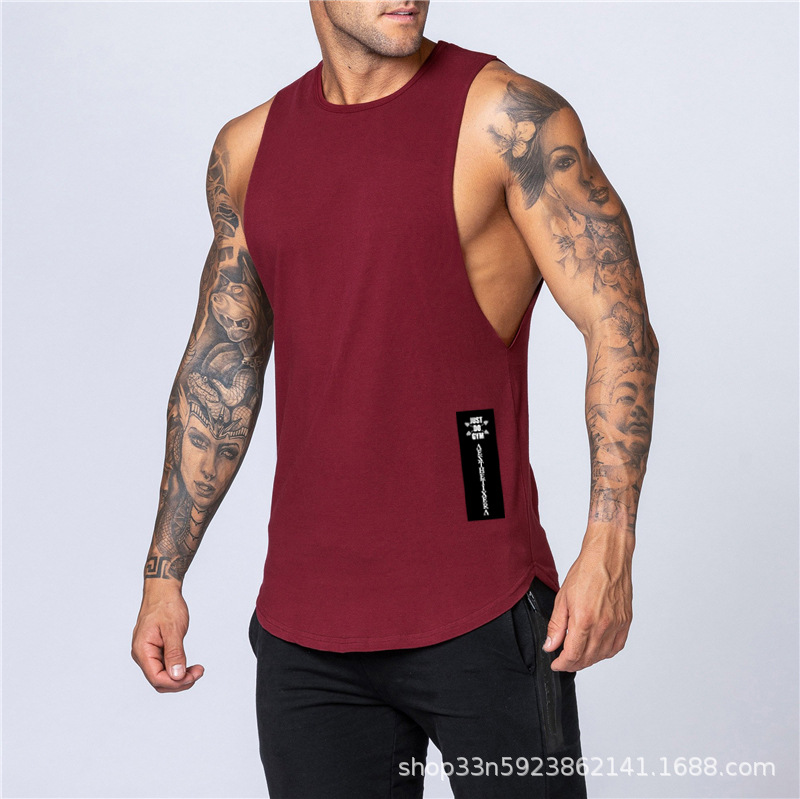 Nuevo verano chaleco flojo hombres Lado derecho etiqueta larga impreso bodybuilding fitness sin mangas de algodón