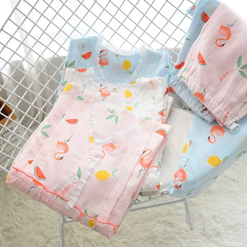 月子服睡衣 新款棉质双层纱布孕期哺乳期 喂奶家居套装厂家批发