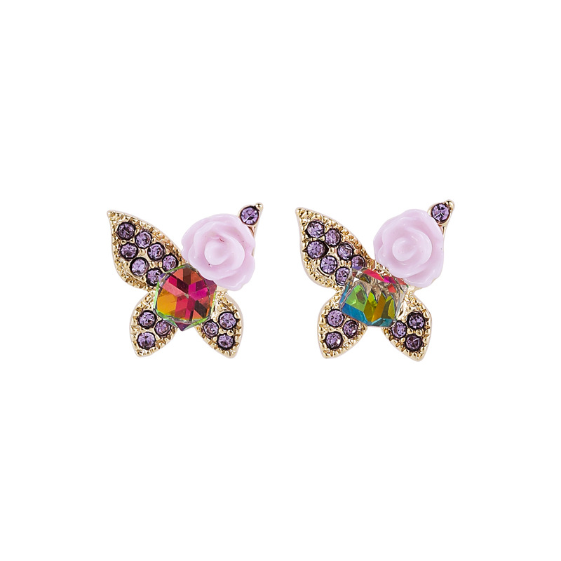 Palace Wind Baroque Rhinestone Flowers Butterfly Earrings Ear Bone Clip Purple Rose Crystal Earrings Wholesale Nihaojewelry display picture 4