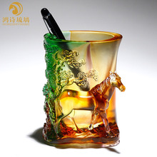 鸿诗琉璃马笔筒送老师纪念礼品办公桌摆设装饰品工艺品摆件家用