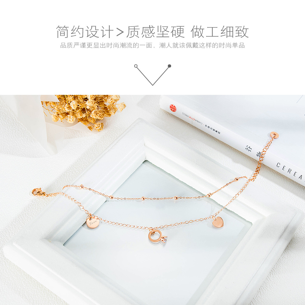 Korean Simple And Fashionable New Footwear Diamond-plated Rose Gold-plated Titanium Steel Anklet Wholesale display picture 8