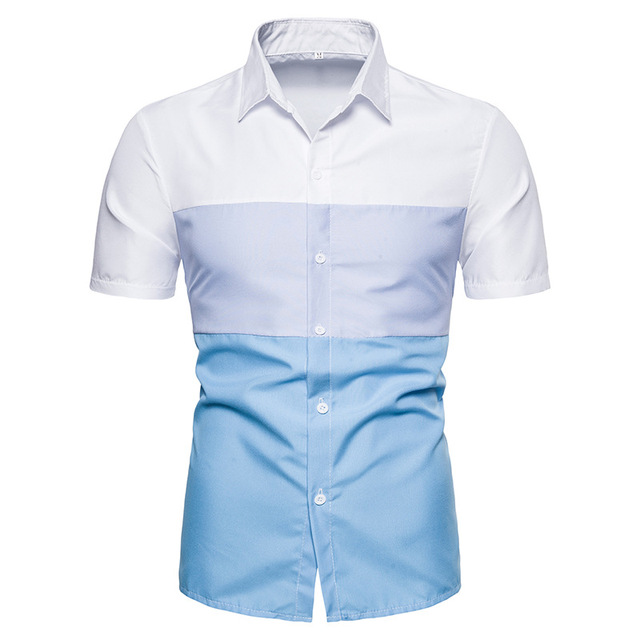 Casual color matching short sleeve shirt Lapel men’s slim top