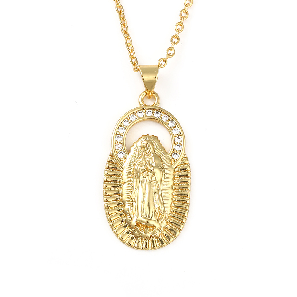 Copper Micro-inlaid Colored Zircon Virgin Mary Pendant Necklace display picture 15