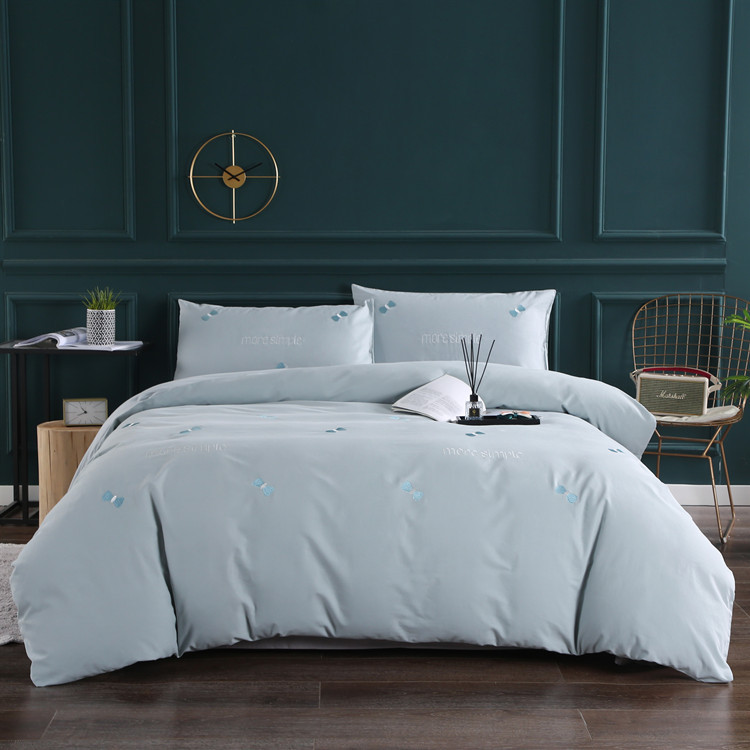 2020秋冬全棉磨毛轻拉绒纯色刺绣四件套床单被套双人床上用品