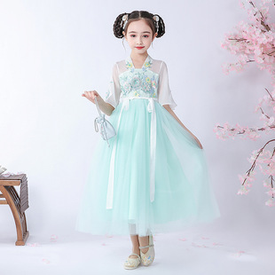 Этническое ханьфу, ципао, летняя детская шифоновая длинная юбка, платье, китайский стиль, 2020, детская одежда