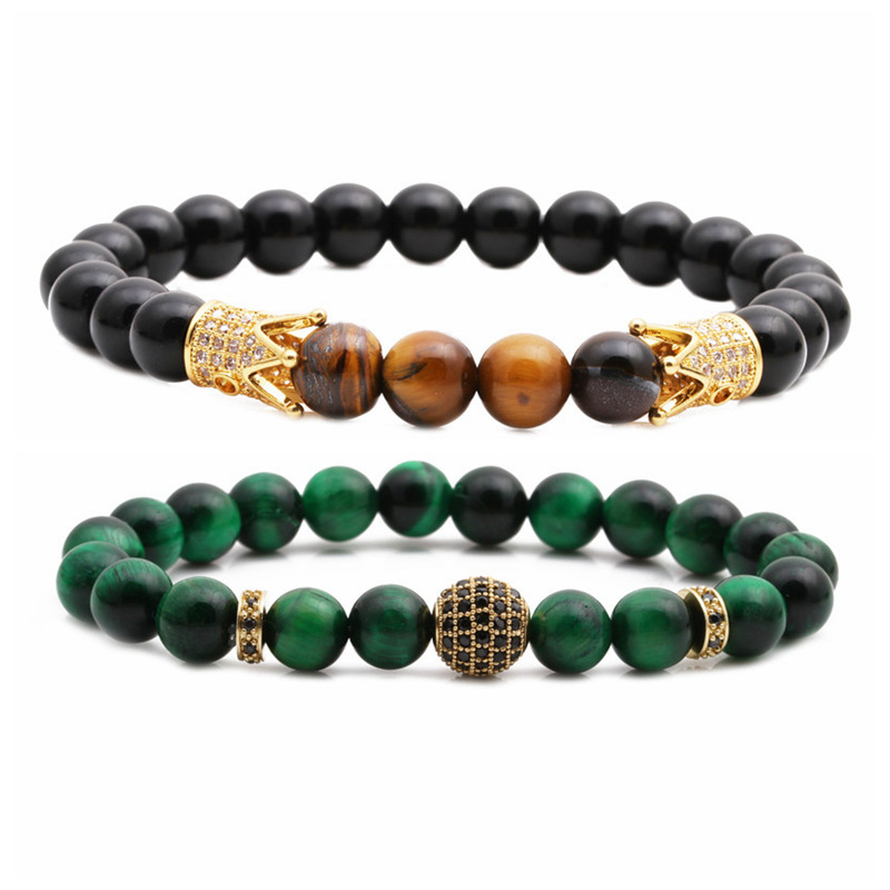 new bracelet tigeru0027s eye frosted stone crown diamond ball beaded bracelet set wholesale nihaojew