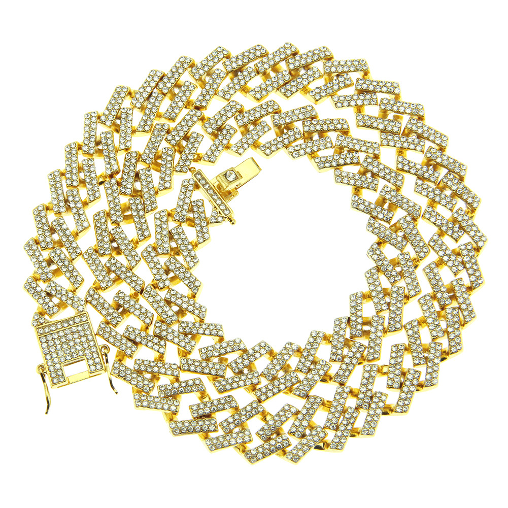  Fashion Cuban Chain Full Diamond Cuban Chain Necklace Street Hip Hop Hipster Jewelry Width 15mm