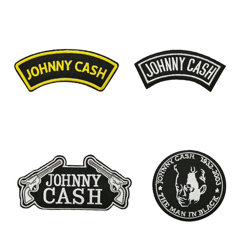 日本刺绣机制作 Johnny Cash 羽绒服牛仔衫补丁DIY徽章布贴