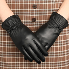 Leather gloves for women, winter lined, thick and warm, Korean style, for driving and cycling, top-layer sheepskin gloves, windproof and cold-resistant.