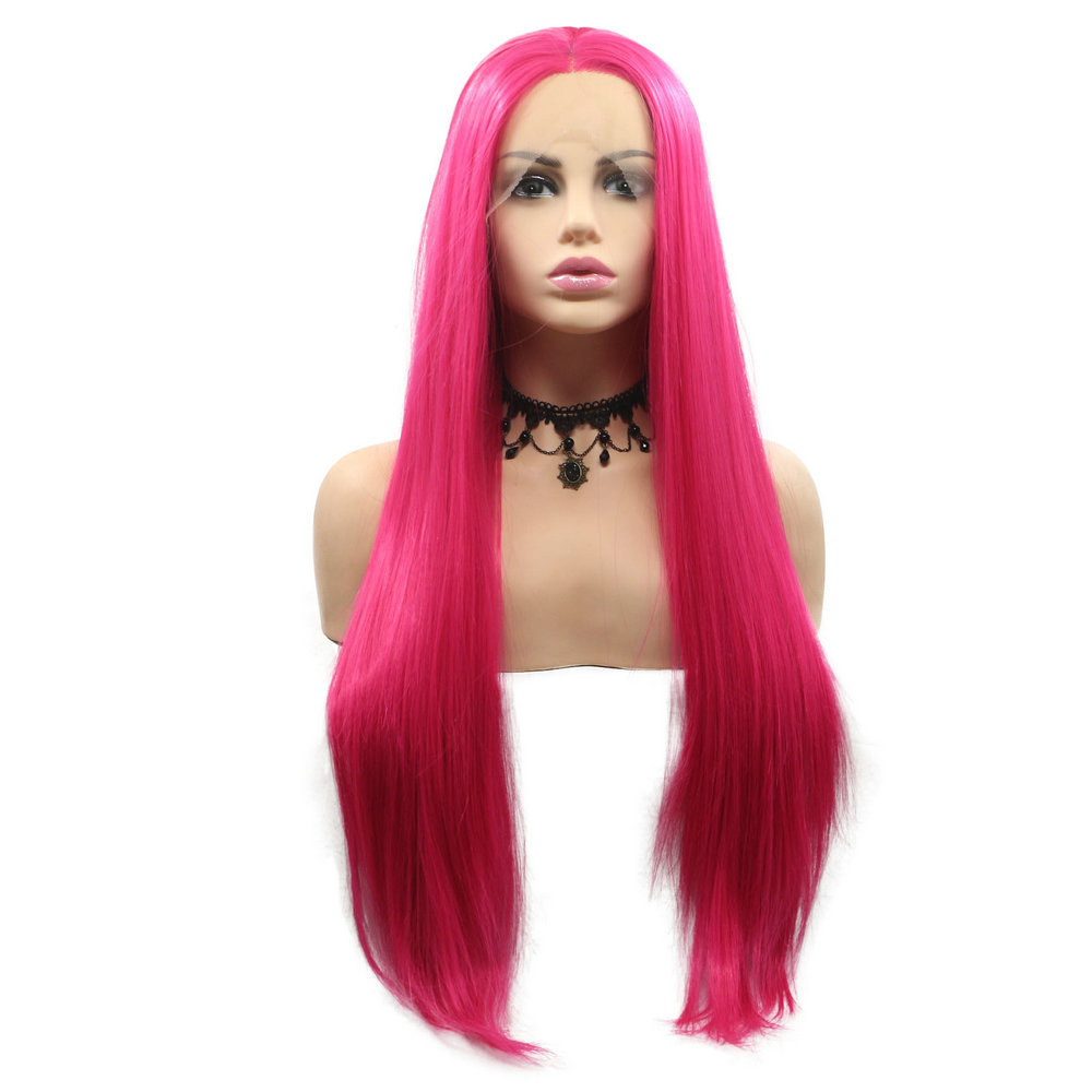 Comercio exterior Europa y América moda fibra química pelucas mujeres rosa cabello largo rojo recto personalidad de alta temperatura seda cubierta al por mayor