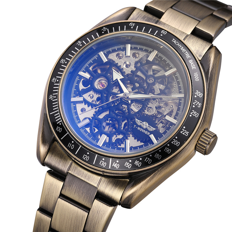 Venta caliente winner8152 hombres casual reloj mecánico automático hueco reloj mecánico correa de acero reloj de los hombres