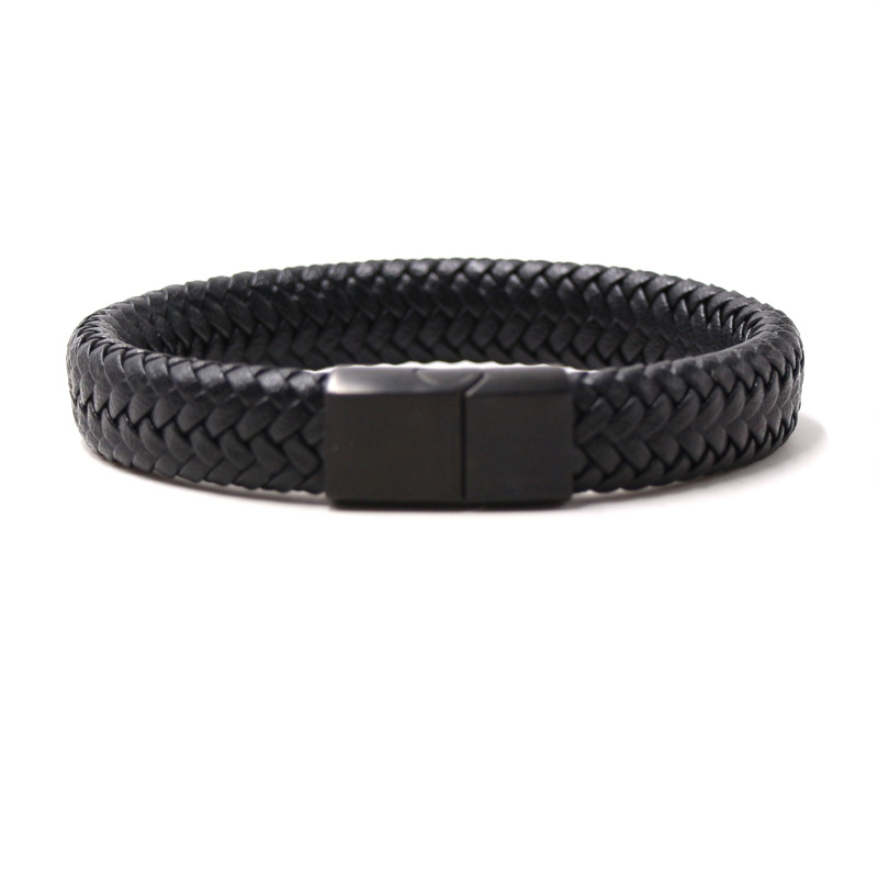 New Foreign Trade Jewelry : Black Stainless Steel Magnetic Clasp Leather With 8mm Tiger Eye Stone Mixed Elastic_voghion.com