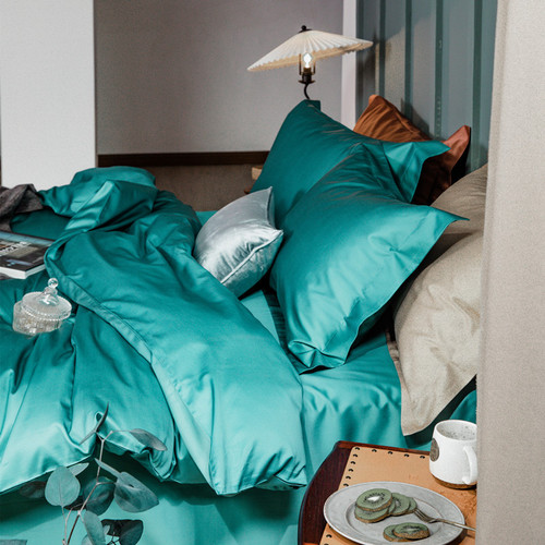 Simple 100% Cotton Plain Color Four-Piece Set Cotton Hotel Pillowcase Luxurious Nudist Silk-like 1.8m Bedding