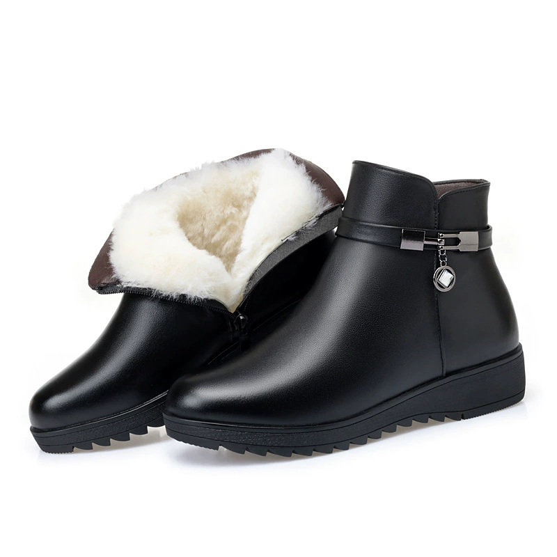 Короткие женские сапоги из мягкой кожи и шерсти, на плоской подошве, на флисовой подкладке, утолщенные, нескользящие, хлопковые, теплые, больших размеров, для женщин среднего и старшего возраста, хлопковая обувь