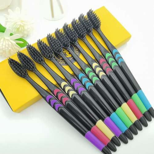 Promotion of 10 pieces, clean adult toothbrush, fine-bristled family size, bamboo charcoal toothbrush, soft-bristled teeth for couples
