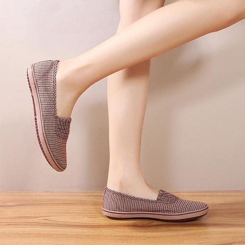 Lutai spring and autumn mother's shoes walking shoes tendon bottom plaid shoes mid-soft sole elderly walking shoes work canvas shoes
