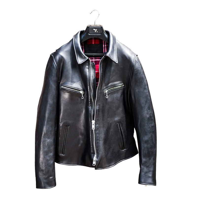 Men's genuine leather jacket, Japanese import, punk style, zip pockets, black, M–XXXL