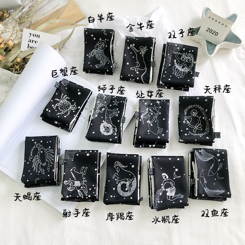Corea del Sur versátil estrecha bufanda larga bufanda corbata de cinta decorativa banda para el cabello 12 constelaciones pequeña bufanda femenina primavera y otoño
