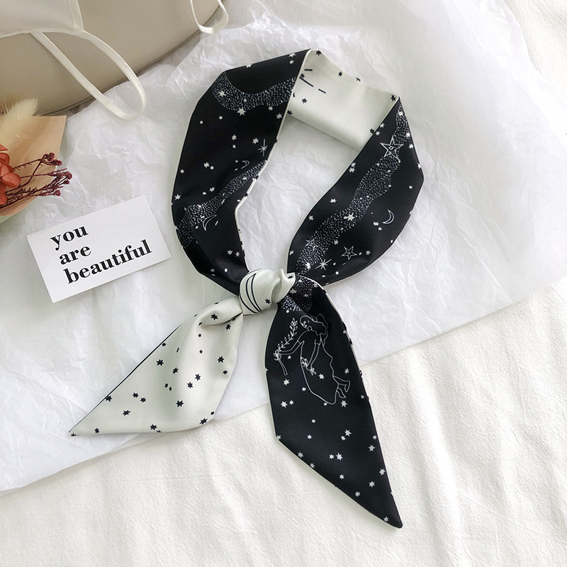 Corea del Sur versátil estrecha bufanda larga bufanda corbata de cinta decorativa banda para el cabello 12 constelaciones pequeña bufanda femenina primavera y otoño