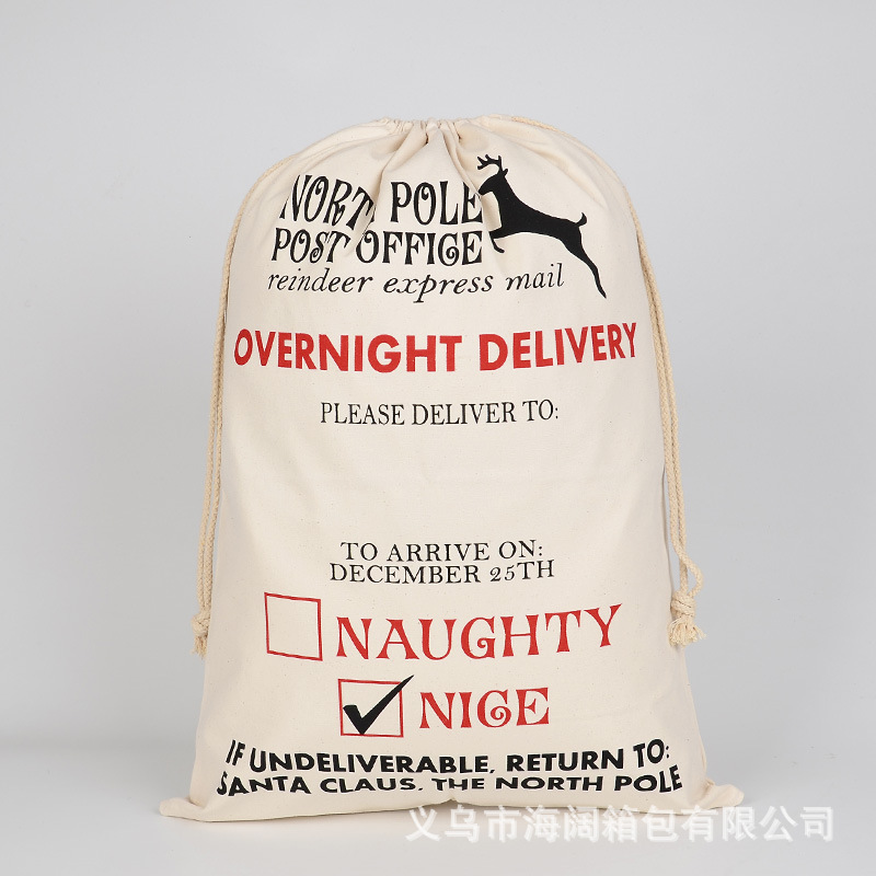 丝印抽绳圣诞礼品袋环保棉布圣诞包束口帆布袋定制节日礼物袋批发
