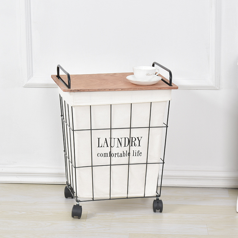 Cesta de almacenamiento con ruedas de hierro forjado, cesta para la ropa sucia, cesta vintage para juguetes con tapa, cesta para la ropa sucia del baño, contenedor para la ropa sucia.