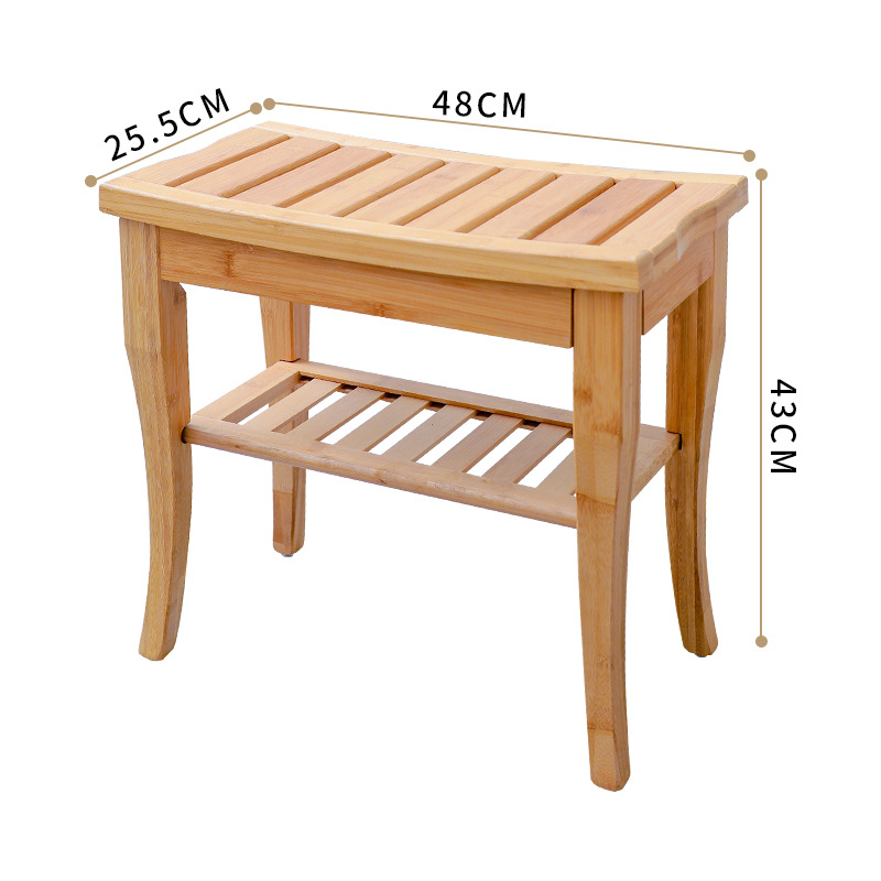 Bamboo Bathroom Stool Solid Wood Shoe Changing Stool Bathroom Rack Multifunctional Bench Simple Home Living Room Bathroom Square Stool