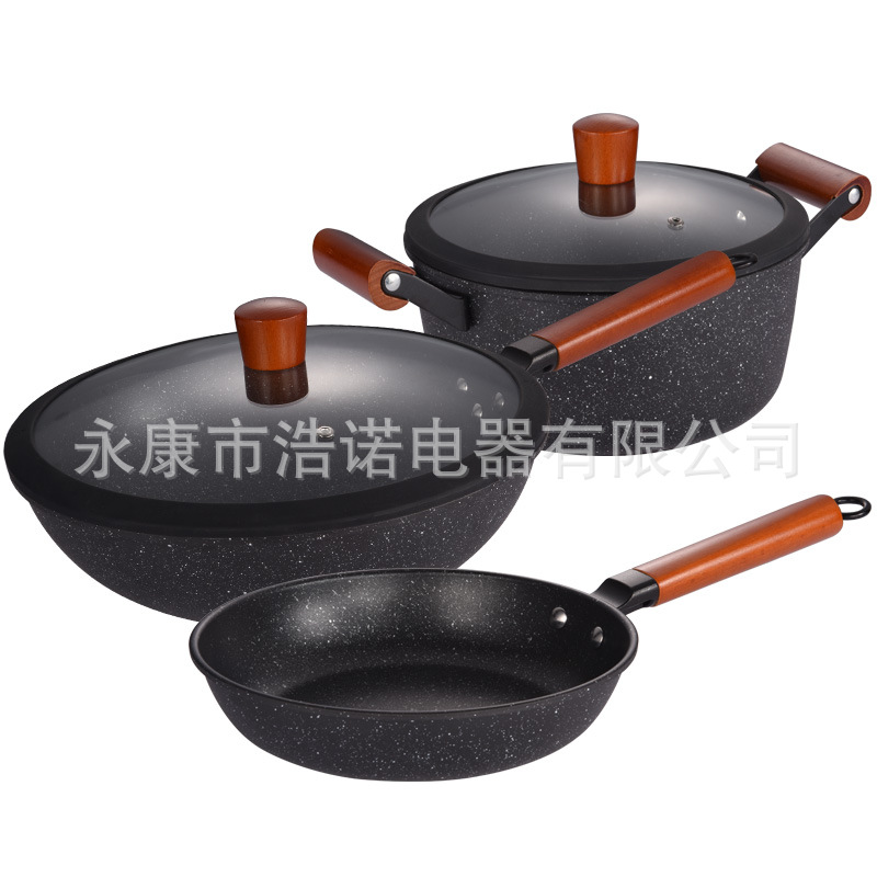 공장 직접 Maifan 돌 3 피스 논스틱 팬 세트 논램프블랙 선물 냄비 인덕션 쿠커 가스 스토브 유니버설