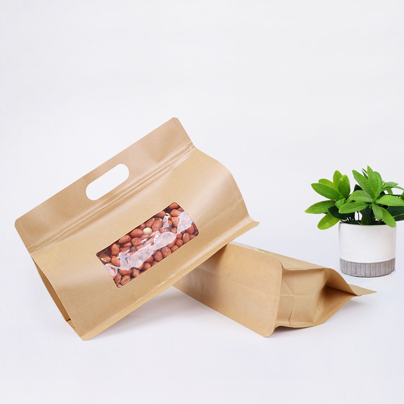Bolsa sellada de alimentos bolsa de ziplock sellada de ocho lados bolsa de embalaje especial de bocadillos de frutas secas para hornear bolsa de papel Kraft
