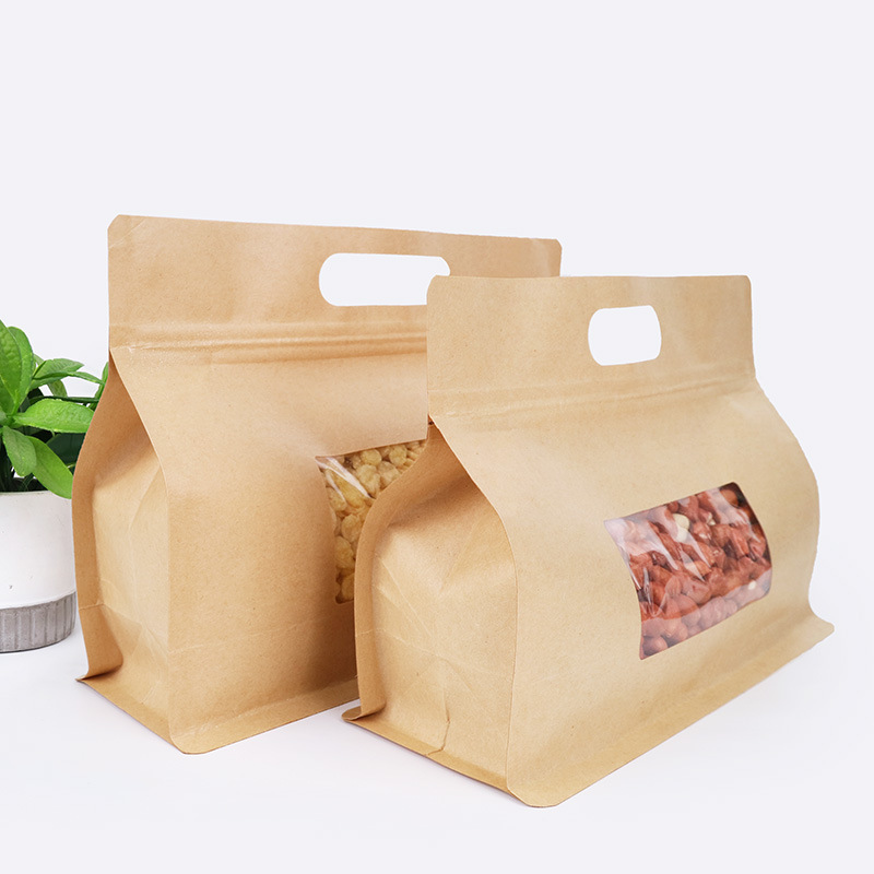 Bolsa sellada de alimentos bolsa de ziplock sellada de ocho lados bolsa de embalaje especial de bocadillos de frutas secas para hornear bolsa de papel Kraft