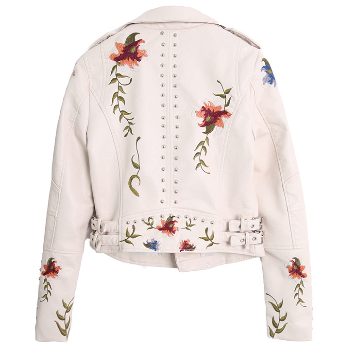 Women's Clothing Spring Supply Light Mature Temperament Embroidered Rivets Women's PU Heavy Metal Fashion Leather Women's Short Jacket_voghion.com