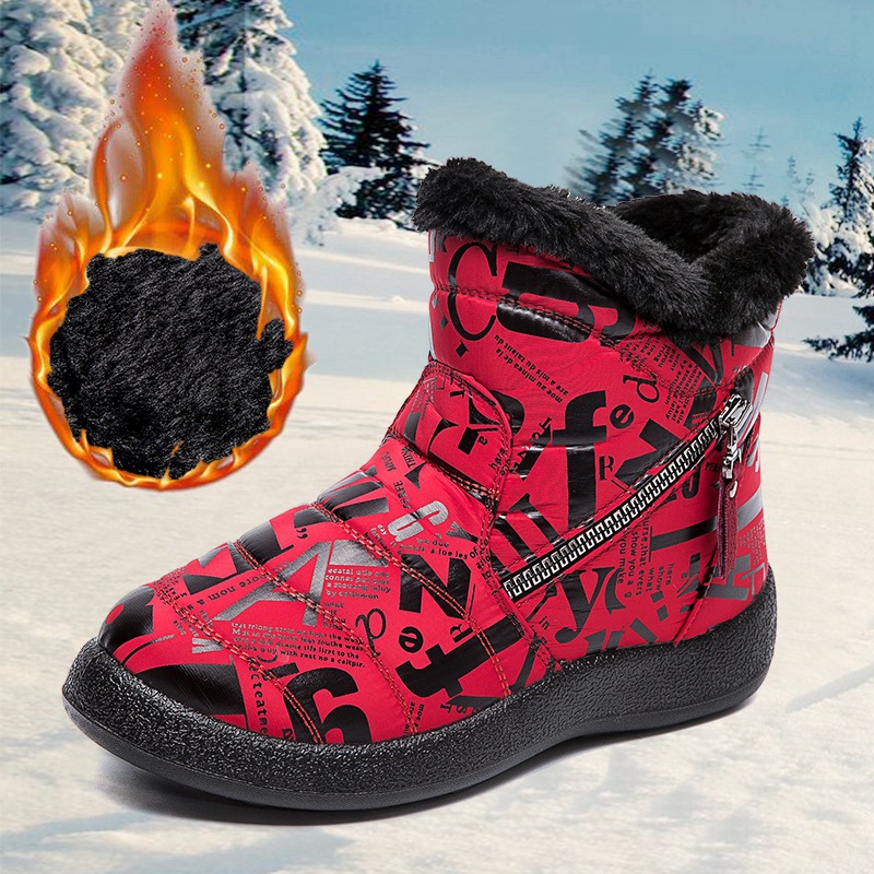 Racing Dragon nuevas botas de nieve de doble cremallera para mujeres más tamaño corto invierno Comercio exterior botas cortas de mujer botas acolchadas de algodón para mujeres 43