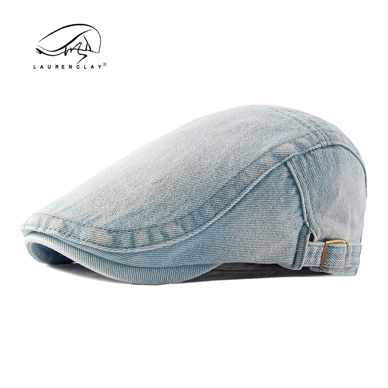 Sombrero de lengua de pato de mezclilla lavado, modelo de conductor masculino, boina retro británica de algodón, placa de luz, sombrero de entrada delantera para mujer