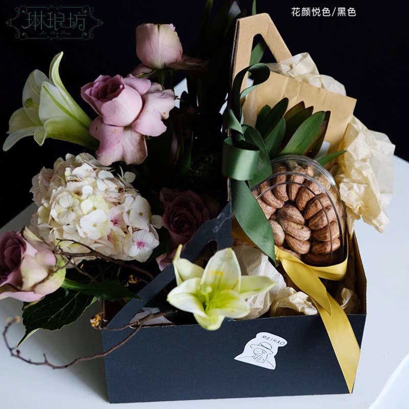 Regalo de la flor del Festival de mediados de otoño, caja de regalo plegable hermosa, diseño floral de la flor, cesta de la mano