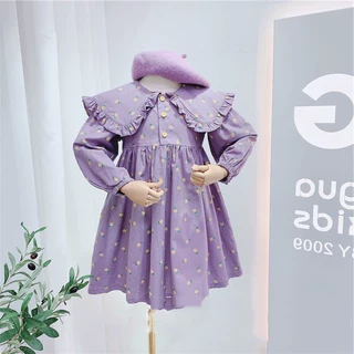 女童裙子小花褶皱领公主裙连衣裙26秋装新款外贸童装代发3-8岁