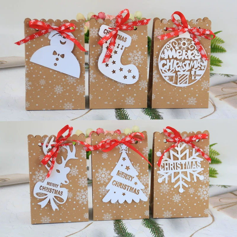 Европейский стиль Новая коробка конфет Рождество Крафт-бумага Снежинка бумажный мешок Крафт-Бумага конфеты мешок Рождество 6 карт