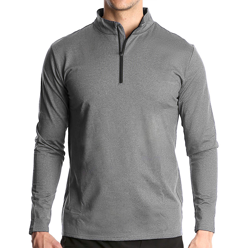 Autumn 2023 Amazon European and American Men's Long Sleeve Quick-drying Sports Running Pullover Half Zipper Solid Color Breathable T-shirt