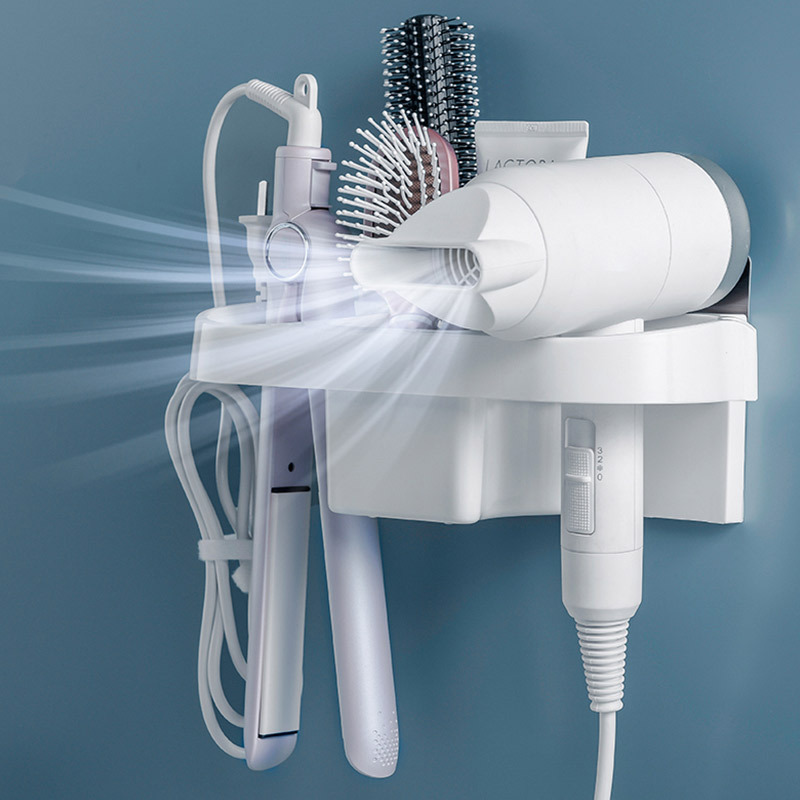 Estante de secador de pelo, estante de artículos para el hogar de baño, almacenamiento de pared, acabado, estante de almacenamiento de secador de pelo, fábrica al por mayor